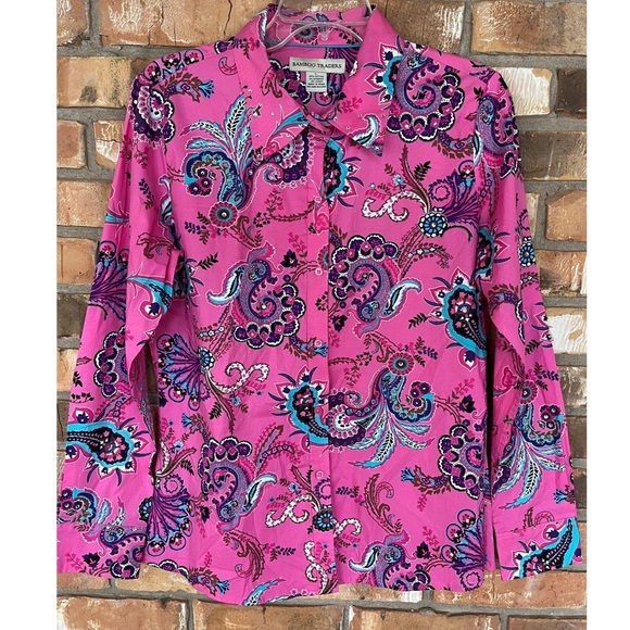 Bamboo Traders Women’s Pink Paisley Button Down Long Sleeve Top Size Large - Picture 6 of 6